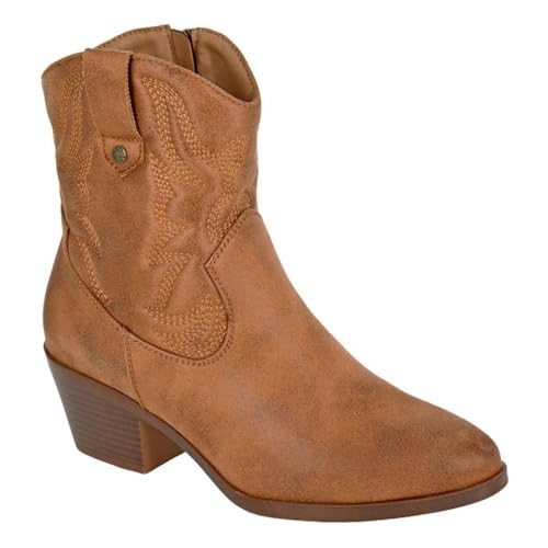 Cipriata L717 BERTILLA Inside Zip Western Cowgirl Ankle Boot (Tan Microfibre, UK Footwear Size System, Adult, Women, Numeric, Medium, 7)