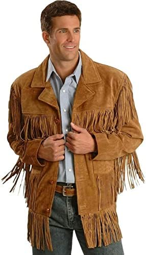 MATARTS Western Cowboy Leather Fashion Jacket for Men’s Suede - Native American and Bikers Style Mens Classic Fashion -Brown (as1, alpha, x_l, regular, regular)