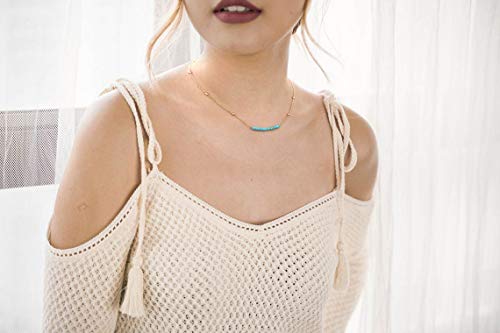 PERNNLA PEARL 18K Gold Satellite Beaded Curb Ball Chain Choker Turquoise Garnet Beads Bar Necklace Handmade Pendant Jewelry Adjustable for Women 16”+ 2”3