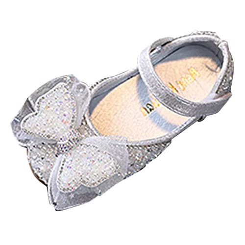 Boot 7 Summer Girls Dance Shoes Princess Dress Performance Shoes Pearl Sequin Ribbon Bow Light Solid Color Elegant and (Silver, 13.5 Little Child)