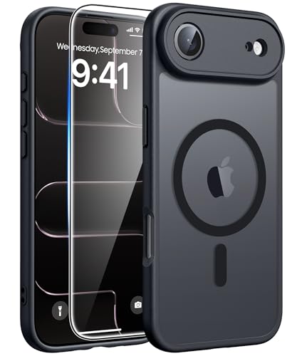 Image of FNTCASE for iPhone Air Case: [Compatible with Magsafe] Translucent Matte Cases with [Full Camera Protection] [Screen Protector] Military Grade Shockproof Protective Phone Cover - Black