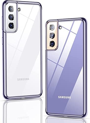 Humixx Crystal Clear for Samsung Galaxy S21 Case for Women, [Anti-Yellowing][Military Grade Shockproof] Soft Slim Transparent Protective TPU Silicone Bumper Airbag Phone Case Cover 6.2" Purple Edge