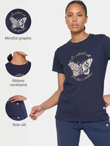 Image of Enamor Athleisure Relaxed Fit Short Sleeve Round Neck Antimicrobial Finish Breathable Stretch Cotton Activewear Sports Tshirt for Women - A301