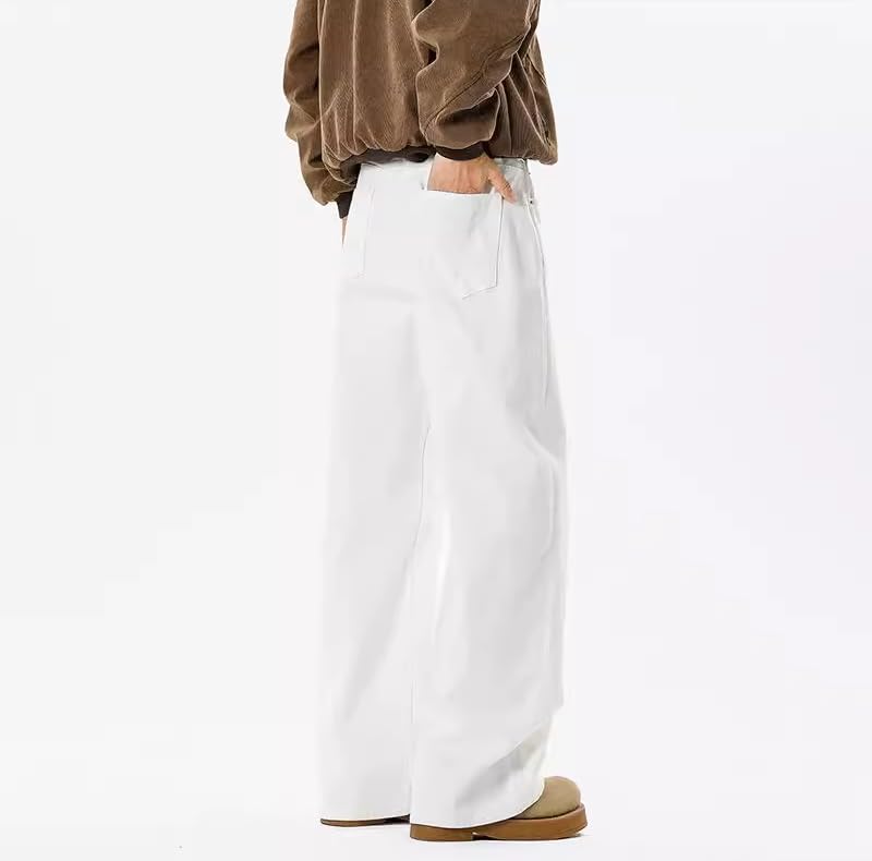 Men's Jeans Spring American White Denim Straight Wide Leg Long Pants for Men3