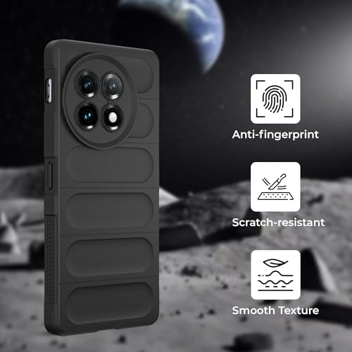 Image of A rtistque Liquid Silicone Stripes Back Cover Case for OnePlus 11 5G | with Camera Protection | with Inner Fabric | Anti Slip Grip | AirBag Case - Black