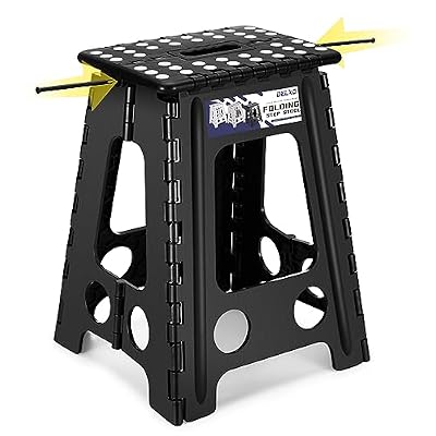 Delxo 17.5 Inch Folding Step Stool, Heavy Duty Foldable Stool for Adults,Premium Portable Collapsible Plastic Step Stool,Non Slip Folding Stools for Kitchen Bathroom Bedroom Up to 400LBS,(Black 1PC)