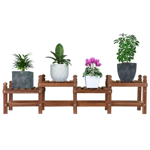 Jotboom Wood Plant Stand Indoor Outdoor,4 Tiers Plant Stand Bench Indoor,Low Window Plant Shelf Small Long Flower Pot Stand for Multiple Plants (11.8'-44'')