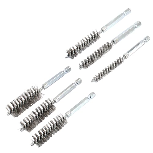 Image of Biaungdo 6 Pcs Stainless Bore Brush Set, 8-19mm Twisted Wire Drill Brush | Double Spiral Wire Fill, 1 /4 Hex Shank for Drill, Rust Debris Removal, Auto Pipes Cylinders Cleaning