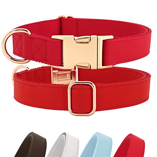 Red Leather Dog Collar 14 PET ARTIST Charming Nylon Dog Collar with Leather Soft Comfy ...