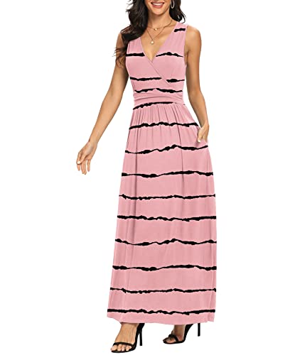 Image of LILBETTER Women Sleeveless Deep V Neck Loose Plain Long Maxi Casual Dress