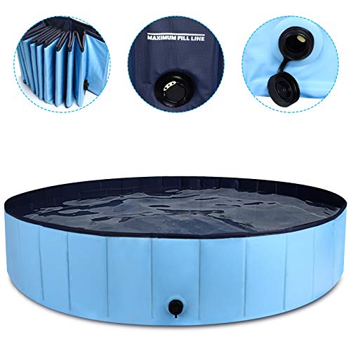 MorTime Foldable Dog Pool Portable Pet Bath Tub Large Indoor & Outdoor Collapsible Bathing Tub for Dogs and Cats (L, 63\" x 12\")