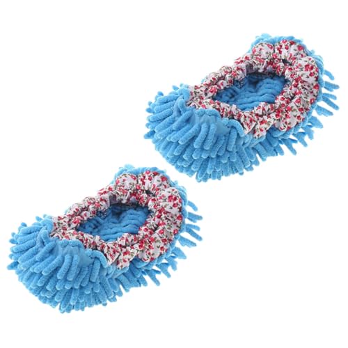 LOLIPPYY Zapatillas Mop de Chenilla Reutilizables y Lavables para Limpieza del Absorbentes y Desmontables para de Parquet y Vinilo de Unidades Azules