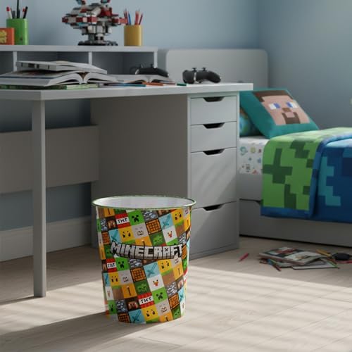 Zawadi Global Minecraft Kids Childrens Waste Bucket Paper Bin Basket for Bedroom Study Desk Dustbin