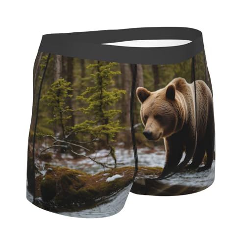 White Bear Brown Bear Print Men'S Boxer Briefs,Moisture Wicking Breathable Cotton Underwear Comfort Flex Waistband3