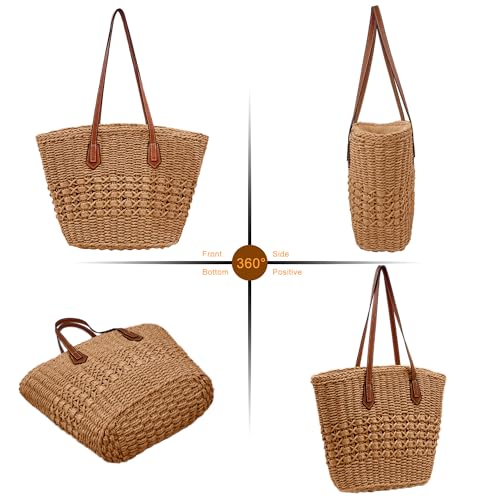 Bolso de hombro de paja tejido para mujer miniatura 4