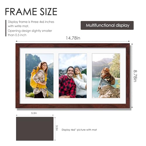 Image of DUENPY 8x14 Collage Picture Frame 4x6 Collage Picture Frame Displays Three 4x6 inch Photos or 8x14 (Without Mat) for Available Horizontal Wall Mounting Display and Vertical Redwood