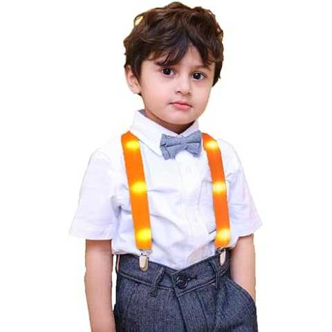 AMNQUERXUS Christmas Costumes Boys Girls Kids Light Up Suspenders, LED Suspenders Funny Party Favors Gift for Boy (Orange) Cover