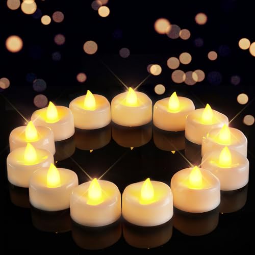 Image of merrynights LED Candles, 50Pack Tea Lights Candle Battery Operated Bulk, Flameless Tealight Candle, Realistic Tea Lights for Christmas Halloween Wedding Diwali Decor, 1.5'' D X 1.25'' H, Warm Yellow