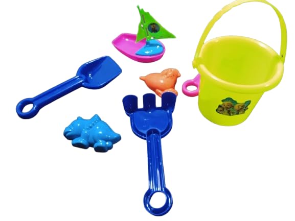 Image of Negi Beach Set for Kids Play Like Bucket | Ship | Solid Stainer | Shovel & Rake | Rhino Shape | Snail Shape for Toddler 3 Year and Above for 7 pcs for