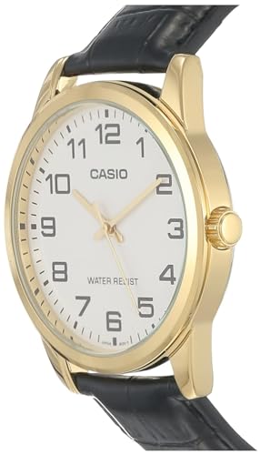 Casio Relógio masculino MTPV001GL-7B de couro preto e quartzo, Preto, Relógio de quartzo
