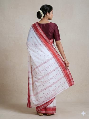 Image of eC ESHA'S COLLECTION Women's Traditional Pure Cotton Katki Tant Saree Without Blouse Piece