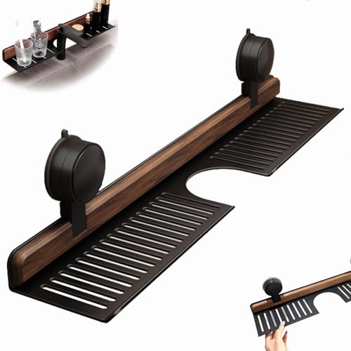 Dewppxi Walnuss Saugnapf Badezimmer Regal Waschbeckenregal über Wasserhahn Waschbecken-Wasserhahn-Organizer Waschbecken Regal Ohne Bohren Für Schlafzimmer RV Schlafsaal Küche (Schwarz 50cm)