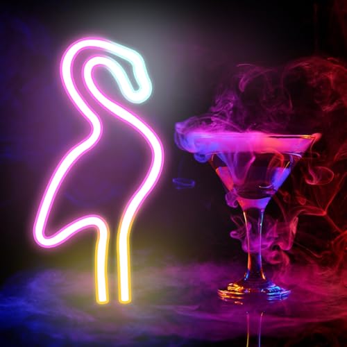 Image of Flamingo Neon Sign for Wall Decor Flamingo Lamp Wall Decor Led Light Birthday Party Decorations for Home Patio Bars Restaurants Stores Clubs Friends Family and Kids
