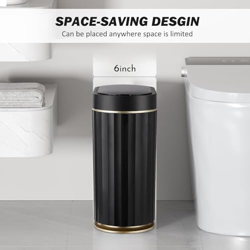 Image of jinligogo ELPHECO Touchless Trash Can with Lid, 2 Gallon / 7.5 Liter Small Automatic Motion Sensor Garbage Bin, Slim Rectangular Plastic Wastebasket for Bathroom, Bedroom, Kitchen, Office (Black)