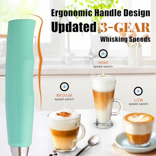Image of Nahida Baby Blue Milk Frother Wand for Coffee, Frother Handheld Rechargeable Electric Whisk with 3 Heads 3 Speeds Drink Mixer Coffee Frother Foam Maker For Latte, Cappuccino, Hot Chocolate, Egg