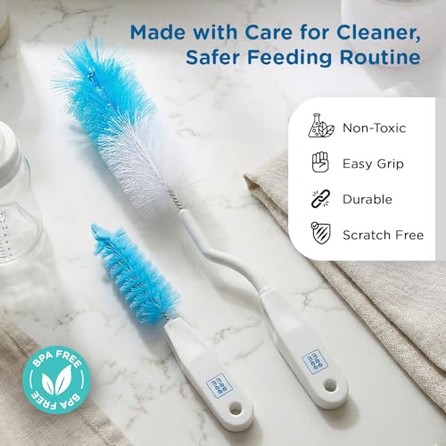 Image of Mee Mee Nylon Bottle Brush with Nipple Cleaner | 360 Rotating Handle | High-Density Soft Bristles | BPA-Free Scratch-Free Cleaning Tool | Non-Toxic, Easy Grip, Dishwasher Safe (Dark Blue)