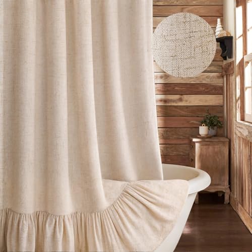 XOGUIBO Farmhouse Shower Curtain with Ruffle Hem Linen Beige Shower Curtains for Bathroom Boho...