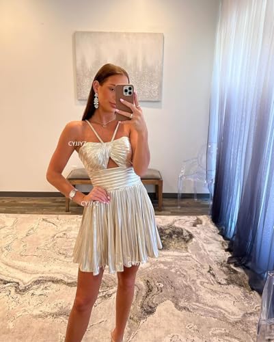 Sparkly Homecoming Dresses for Teens 2025 Metallic Satin Pleated Short Prom Dress A Line Cocktail Party Gowns2