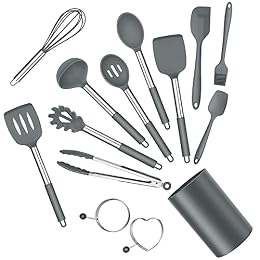E-far Kitchen Utensils Set, 14-Piece Gray Silicone Cooking Utensils Set