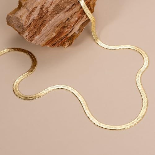 14K Gold Necklace for Women Non Tarnish 4mm Snake Chain for Women Herringbone Gold Necklace for Mens Necklaces Chain 16" - 26 "3