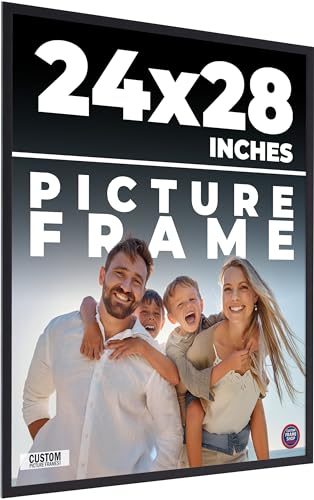 24x28 Frame Black Real Wood Picture Frame Width 0.75 Inches | Interior Frame Depth 0.5 Inches | Noir Classique Mid Century Photo Frame Complete with UV Acrylic, Foam Board Backing & Hanging Hardware