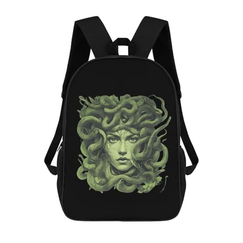 Greek Goddess Medusa Classic 17 Inch Backpack Travel Daypack Casual Shoulder Bag with Adjustable Strap for Men Women