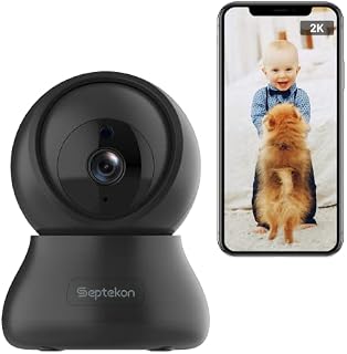 Septekon 2K FHD WiFi Camera Security Camera indoor - 360° Pan Tilt Security Camera - Wireless Baby Camera, Pet Camera - Cloud Storage - Night Vision CCTV Camera Works with Alexa - H40i, Black