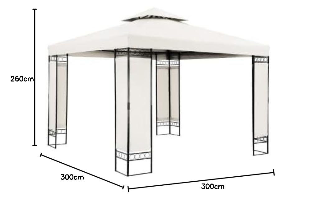 Pavillon Lorca 3x3 m métal Toile Hydrofuge Protection UV 50+ Tente de réception tonnelle de Jardin pergola mobilier extérieur crème