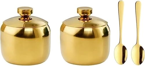 KYUEPONG Sugar Container, Stainless Steel Sugar Bowl with Lid and Spoon, Sugar Container for Coffee Salt Spices