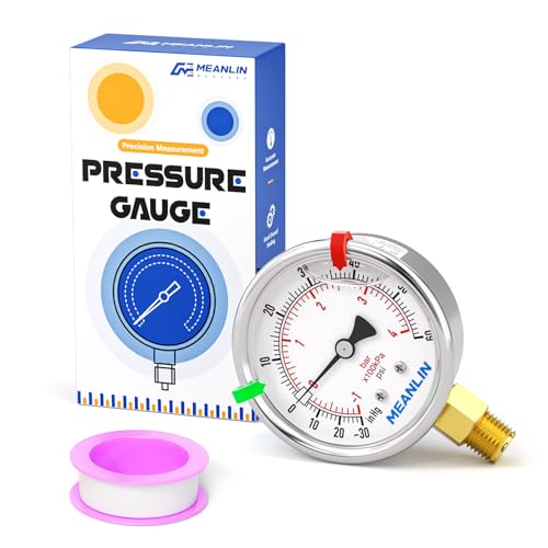 Image of MEANLIN MEASURE -30inHG~60Psi Vacuum Pressure Gauge 1 /8 inch NPT 2.5 inch FACE DIAL, Stainless Steel Liquid Filled Pressure Gauge WOG Water Oil Air Lower Mount (with 2PCS Snaps)
