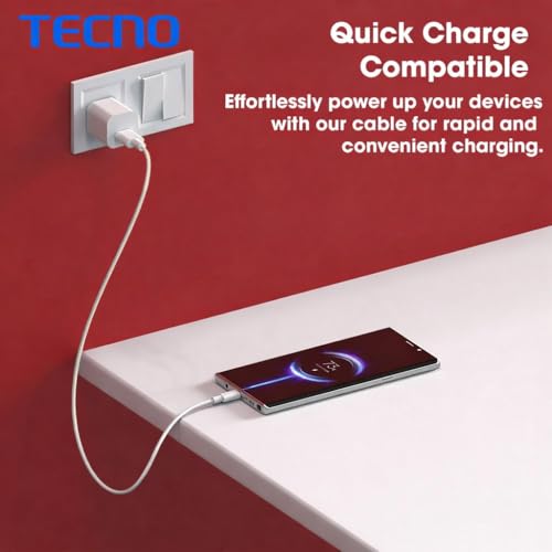 Image of Tecno 33W Flash Charge USB-A to Type-C Cable | Fast Charging & Data Sync | Compatible with Tecno Spark 10, Spark 9, Spark 8, Camon 20, Camon 19, Camon 18, Pova 5, Pova 4, Pova 3 & Other Type-C Devices