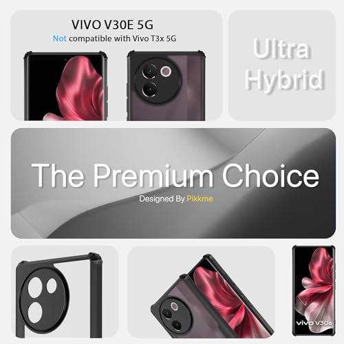 Image of Pikkme Vivo V30e 5G Back Cover | Crystal Clear Transparent Back | Ultra Hyrbid | Full Camera Protection | Raised Edge | Bumper Back Case (Black)