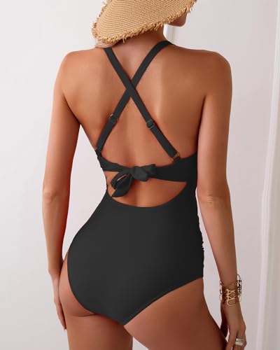 Limeeke Women Cutout One Piece Swimsuit Tummy Control High Waisted Swimwear Wrap Tie Back Bathing Suit2