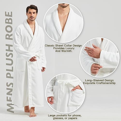 Image of FashGudim Mens Robes Big and Tall Full Length Plush Fleece Long Robe for Men Bathrobe Shawl Collar Warm Winter House Robes