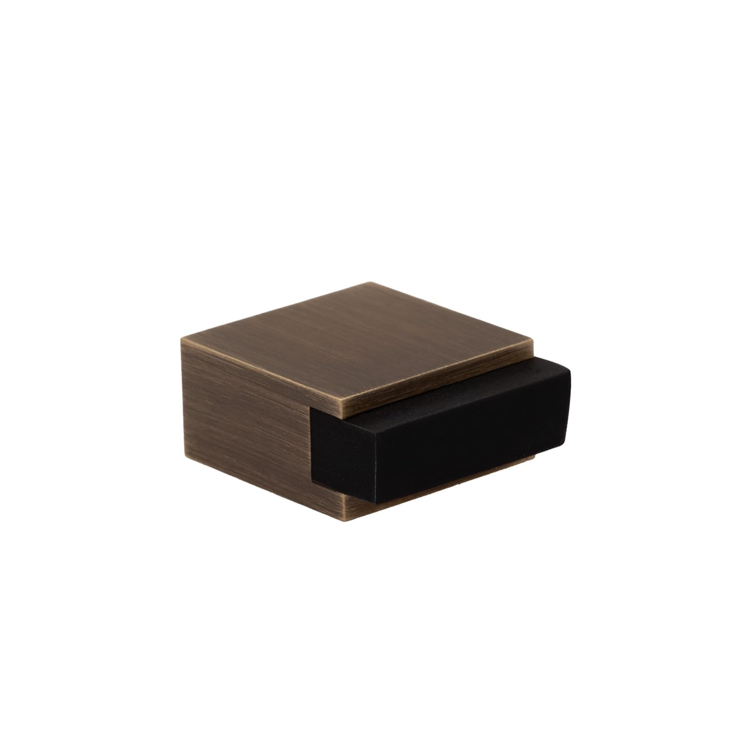 EVI Herrajes | Floor Door Stop - Square Design | 25x14 mm | Brass Leather - Black Rubber | Adhesive Mounting| I-197/14