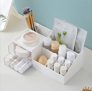 Queta Make-up-Organizer Cosmetic Storage Box with Capacity 11 Grids and 2 Drawers, Fits Jewelry, Brushes, Lipsticks, Creams, Stationaries