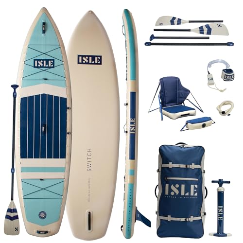 Image of ISLE 2in1 Kayak & Paddle Board Bundle - Stand Up Paddle Board & Kayak, Incl. Seat, Paddle, Pump, Bag, 11.6 x 35.5 x 6 in - max. 425 lbs