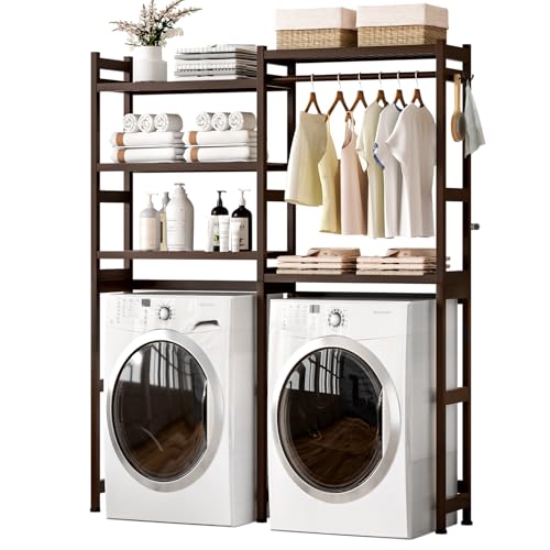 Over The Washer and Dryer Storage Shelf Bamboo,5 Tiers Laundry Ro...