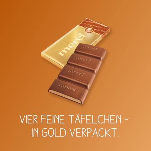 merci Tafelschokolade Edel-Nougat – 1 x 112 g – Feinste Täfelchen aus Edel-Vollmilchschokolade mit 43% Nougatfüllung – Schokolade in Goldpapier verpackt