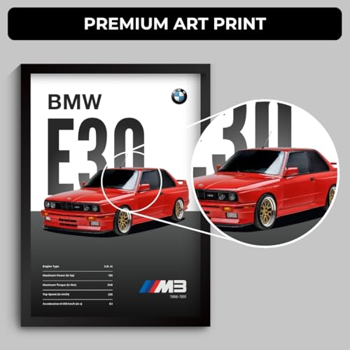 Image of Funk You Store BMW E30 M3 Poster | Framed Poster of E30 M3 A4 Sized (31 x 23 cm) | BMW Car Posters for Wall, Gift for Boys, Car Frames | Cars Posters for Wall, Bedroom, Hostel, Study Room (F 047)